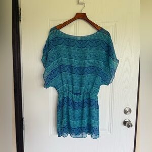 2 for $10 sale; Xhiliration semi-sheer blue boat neck cover-up mini dress - M